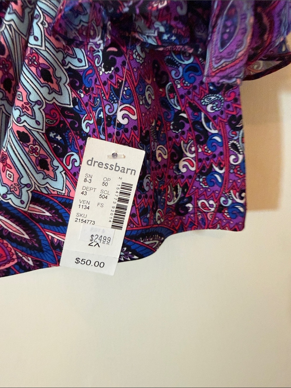 Women’s Cold-Shoulder Blouse in Pink & Purple - Dress barn - Picture 2 of 7